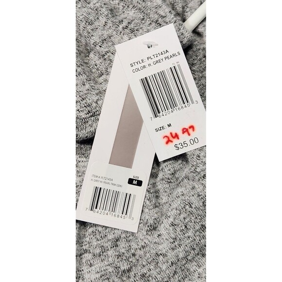 Peace And Pearls Blouse For Women Size Medium relax fit Gray With Pearl Trim - Picture 10 of 12